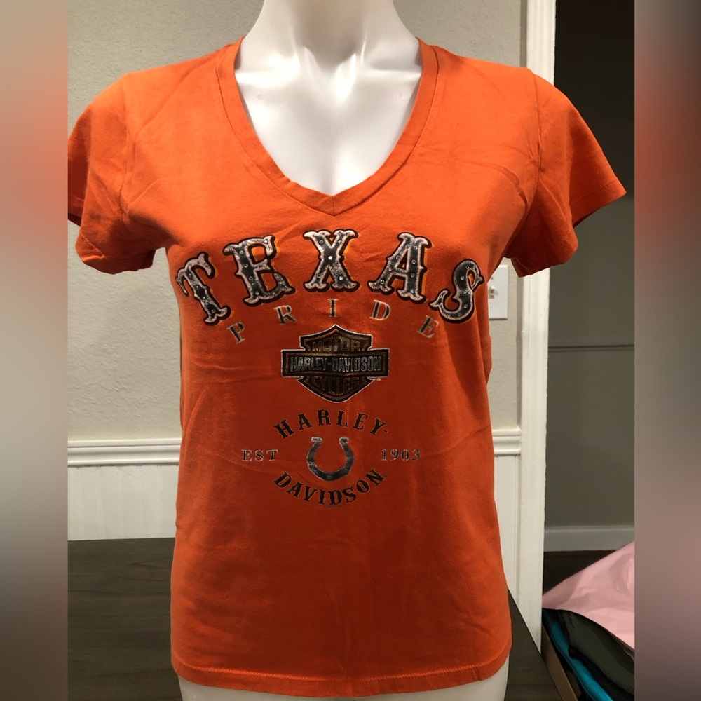 Large womens orange Harley Davidson tshirt